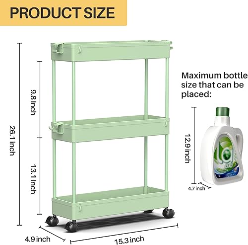 Miniatura 24 de SPACEKEEPER Carrito de almacenamiento delgado con ruedas, organizador de almacenamiento de baño de 3 niveles, carrito de servicio, unidad de