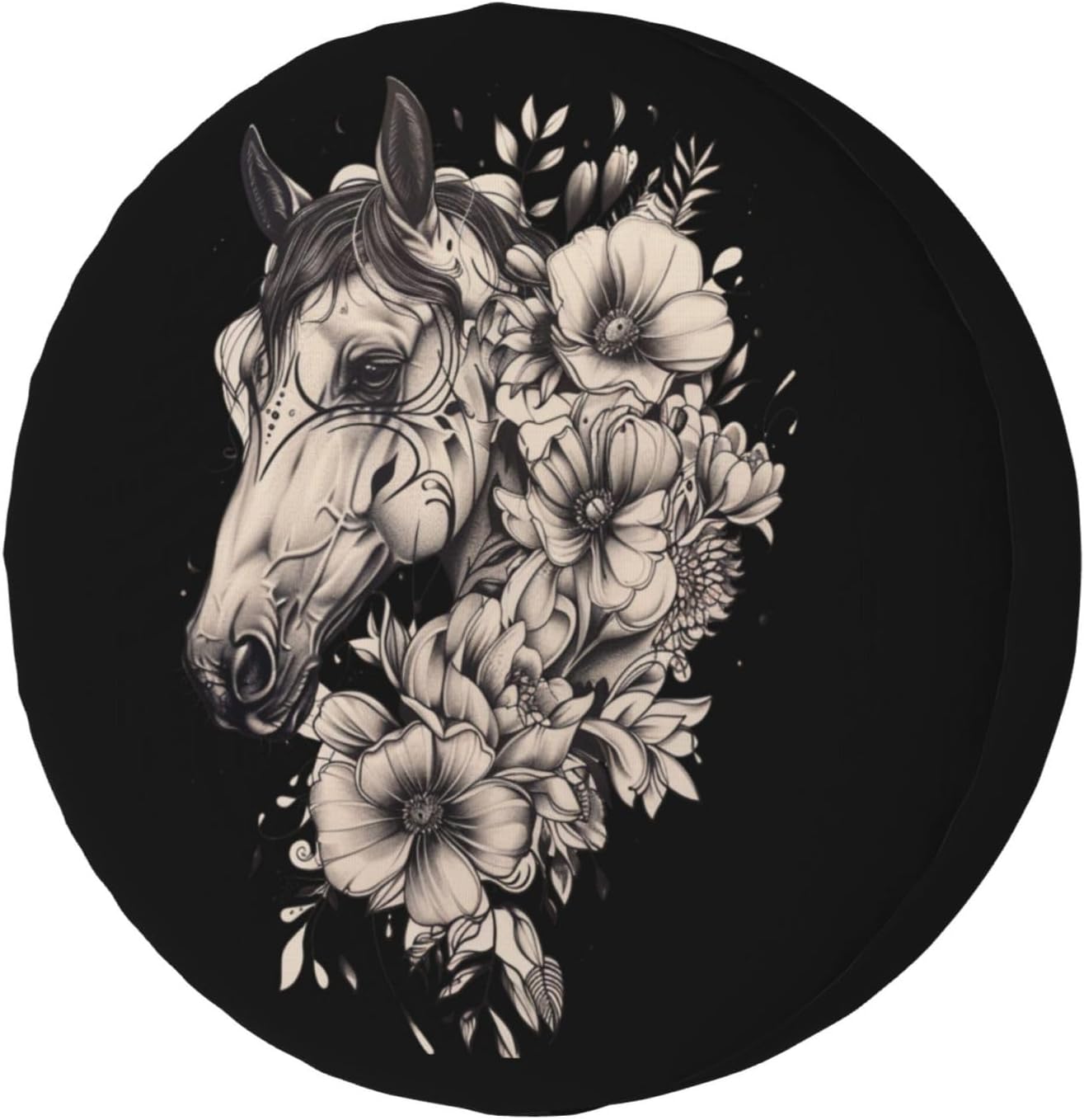 Horse Flowers Spare Tire Cover Dust-Proof Wheel Tire Cover Fit Trailer, RV, SUV and Many Vehicle 16 Inch