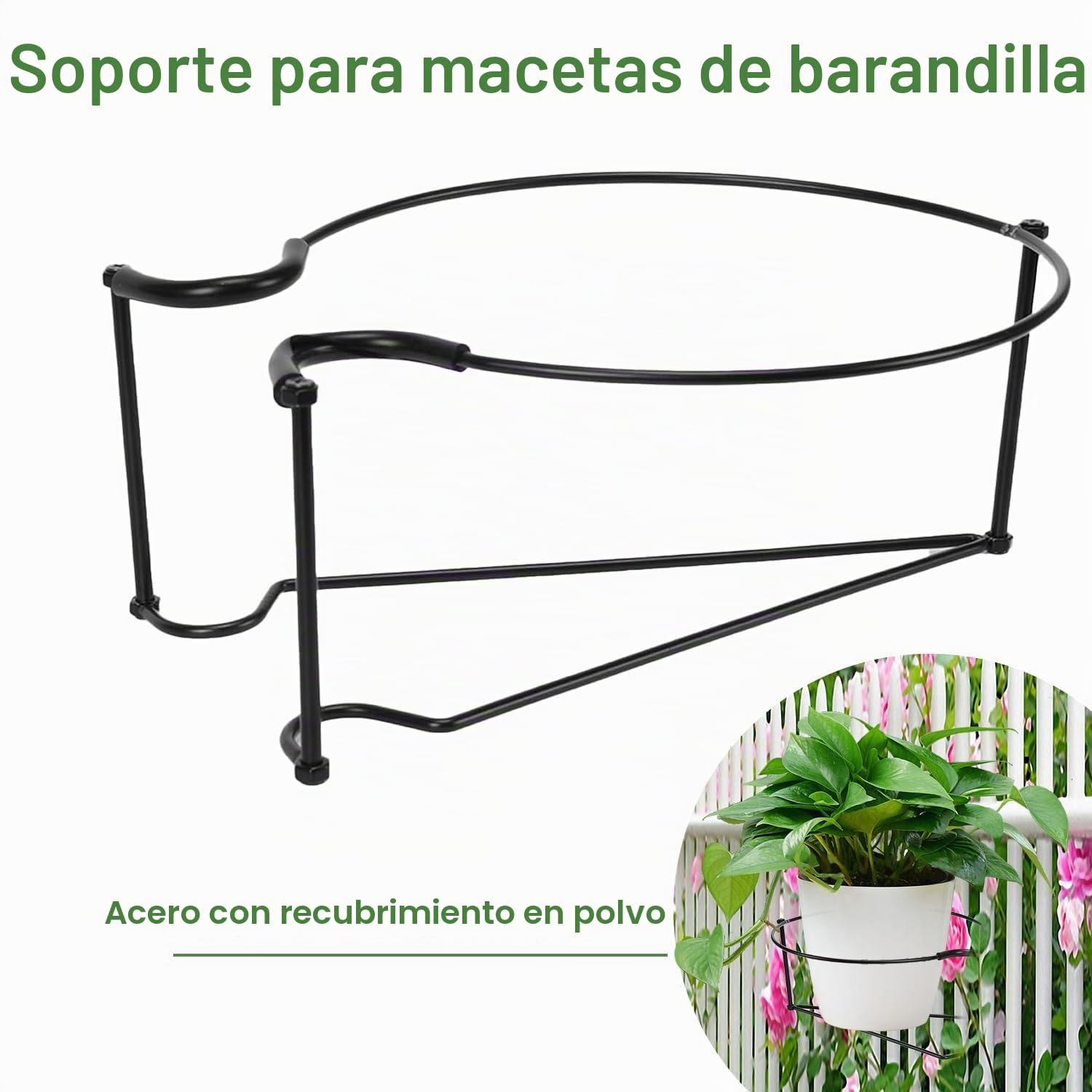Soporte de metal para plantas colgantes, soporte de barandilla para exteriores, balcón, valla, porche, estante de hierro desmontable para plantas pequeñas (3 piezas)