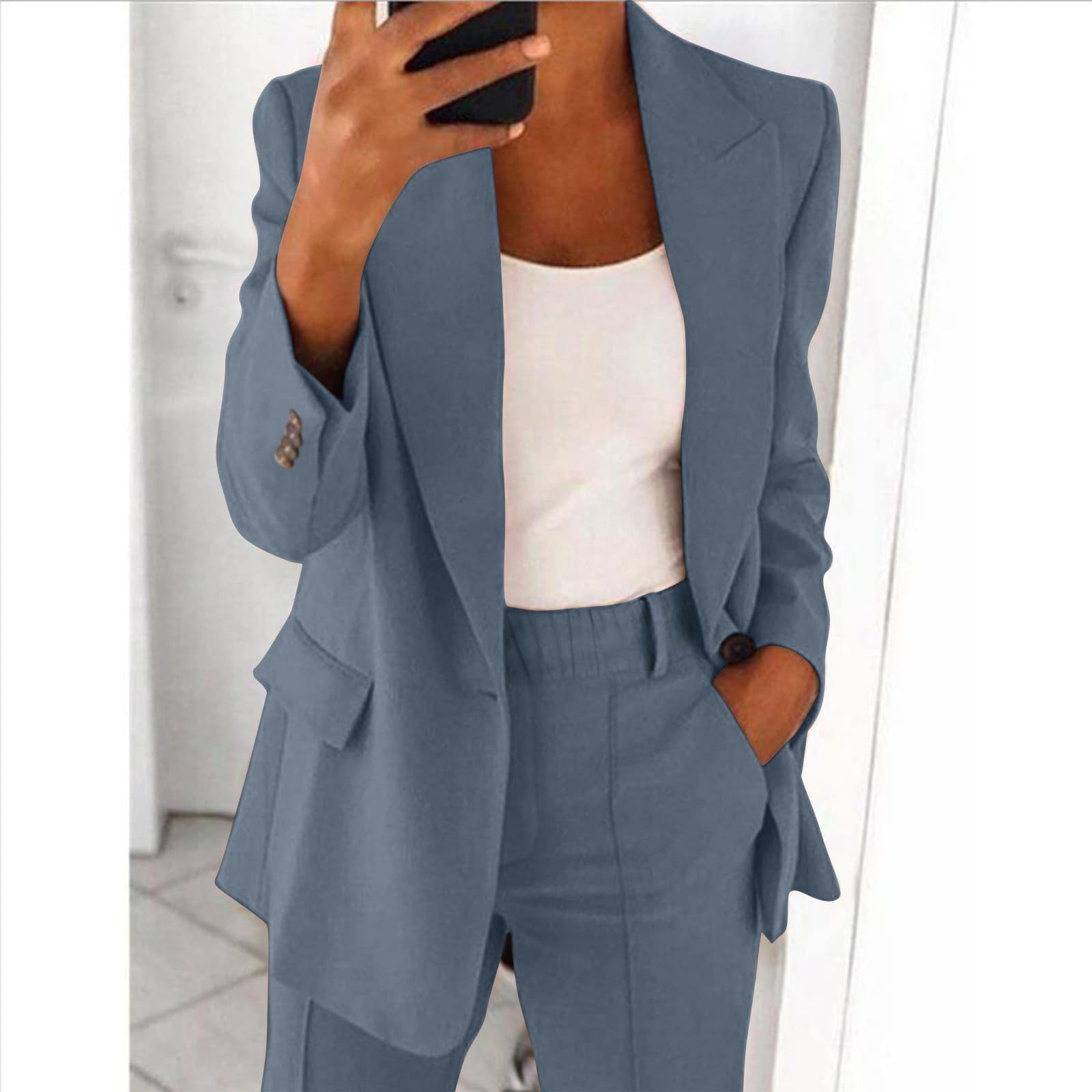 Tailleur Femme Ensemble Pantalon 2 Pièces Chic et Elegant Couleur Unie Slim Fit Blazer Veste Formel Bureau Travail Pantalon Costumes Manteau Ensemble Col Revers Veste Manteau Pantalons Pas Cher