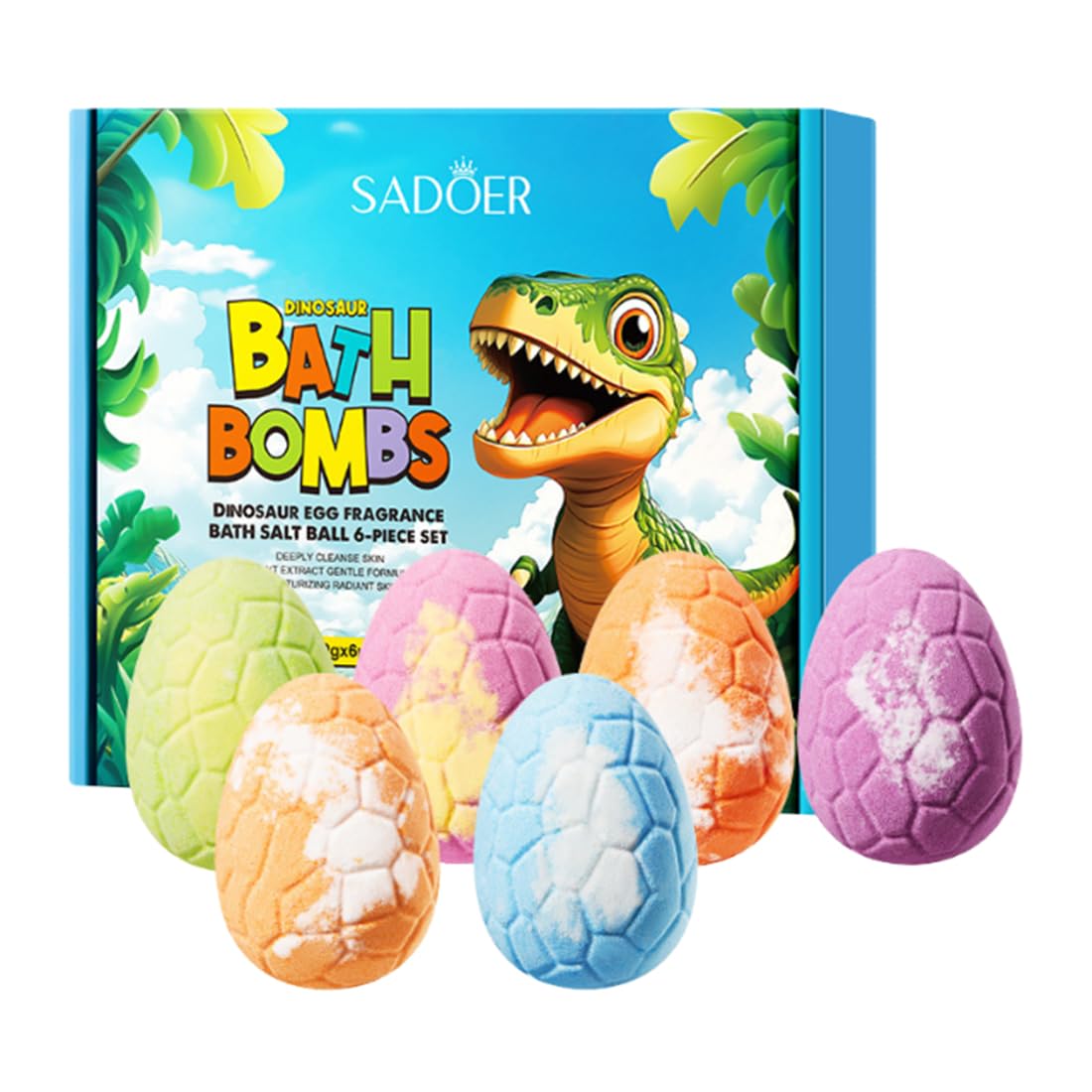 Set 6 Bath Bomb a Forma di Uovo di Dinosauro, Bombe da Bagno con Giocattoli a Sorpresa, Profumi Vari per Bagno e Pulizia