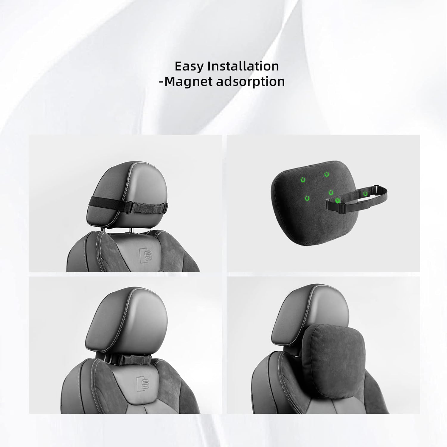 Headrest Pillow,Head Neck Support,Double-Sided Fits Alcantara and Nappa Leather, Detachable, Premium Universal Travel Pillow (Black)