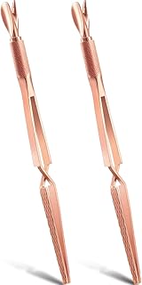 Blulu 2 Pieces Nail Pinching Tool Cuticle Pusher Stainless Steel Nail Shaping Tweezers Multi Function Art Pincher Manicure