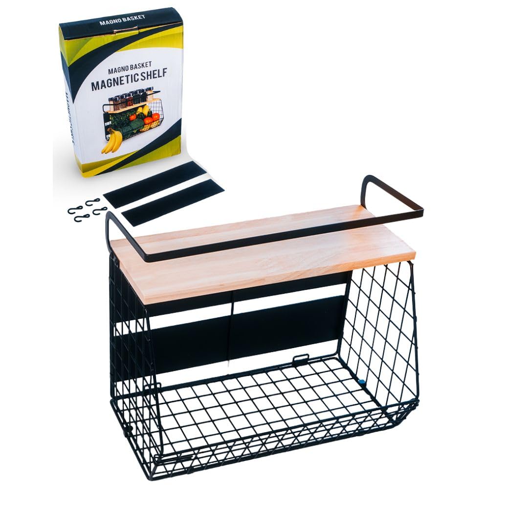 Magnetic Shelf For Fridge With Wood Lid, Fruit Storage Bin, Potato Refrigerator, Kitchen Counter Organizer, Large Container With Wood Lid, Magnetic Storage For Fridge, Magnetic Shelf For Kitchen