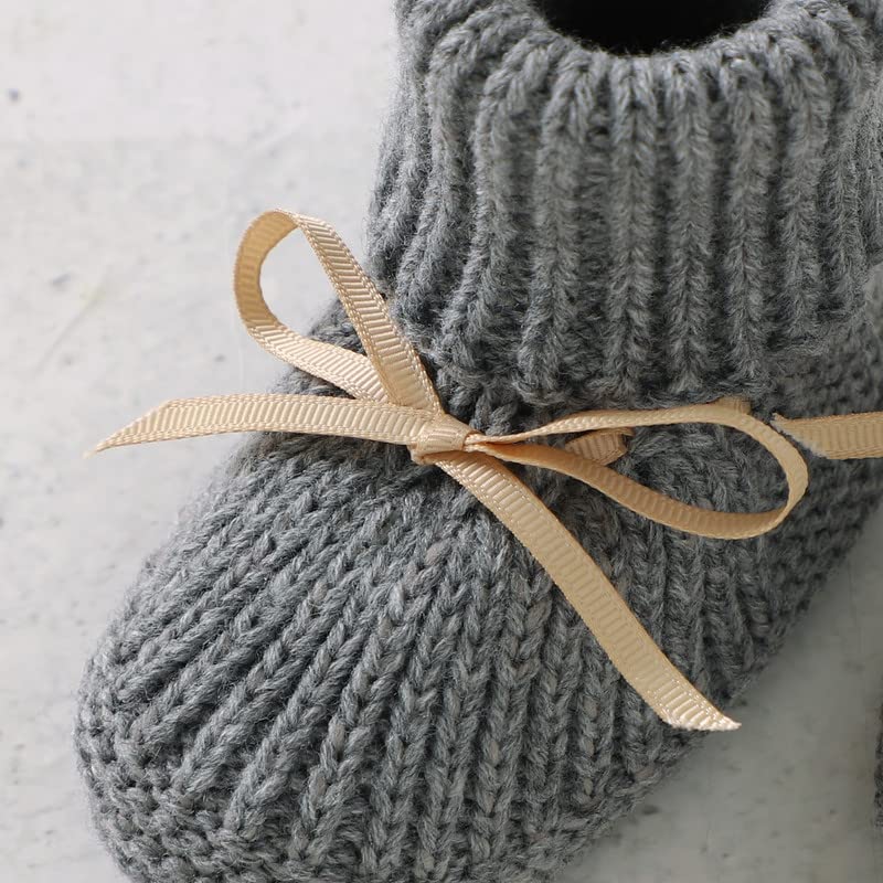 LAWKUL Baby Booties Knit Newborn Shoes Cozy First Walkers Infant Toddler Boots for Boy Girls 0-3 Months4