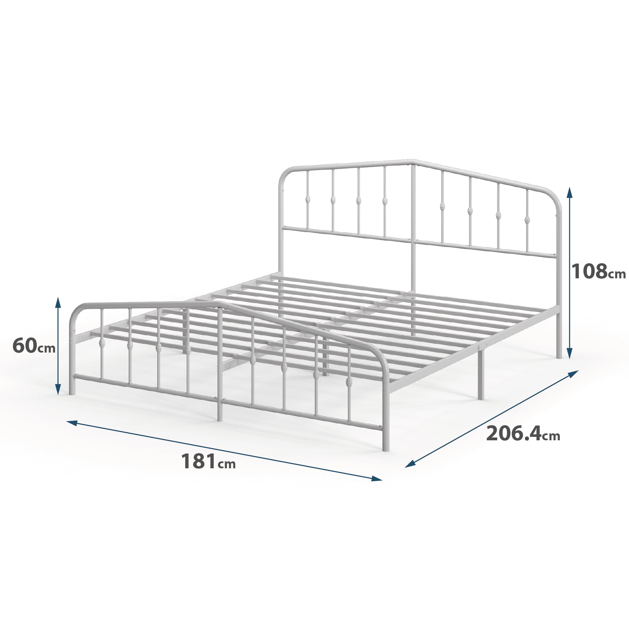 Lit Double 140x190 Cm Zinus Heidi - Cadre Métal Noir Avec Tête Et Pied De Lit Élégant - Hauteur 31 Cm
