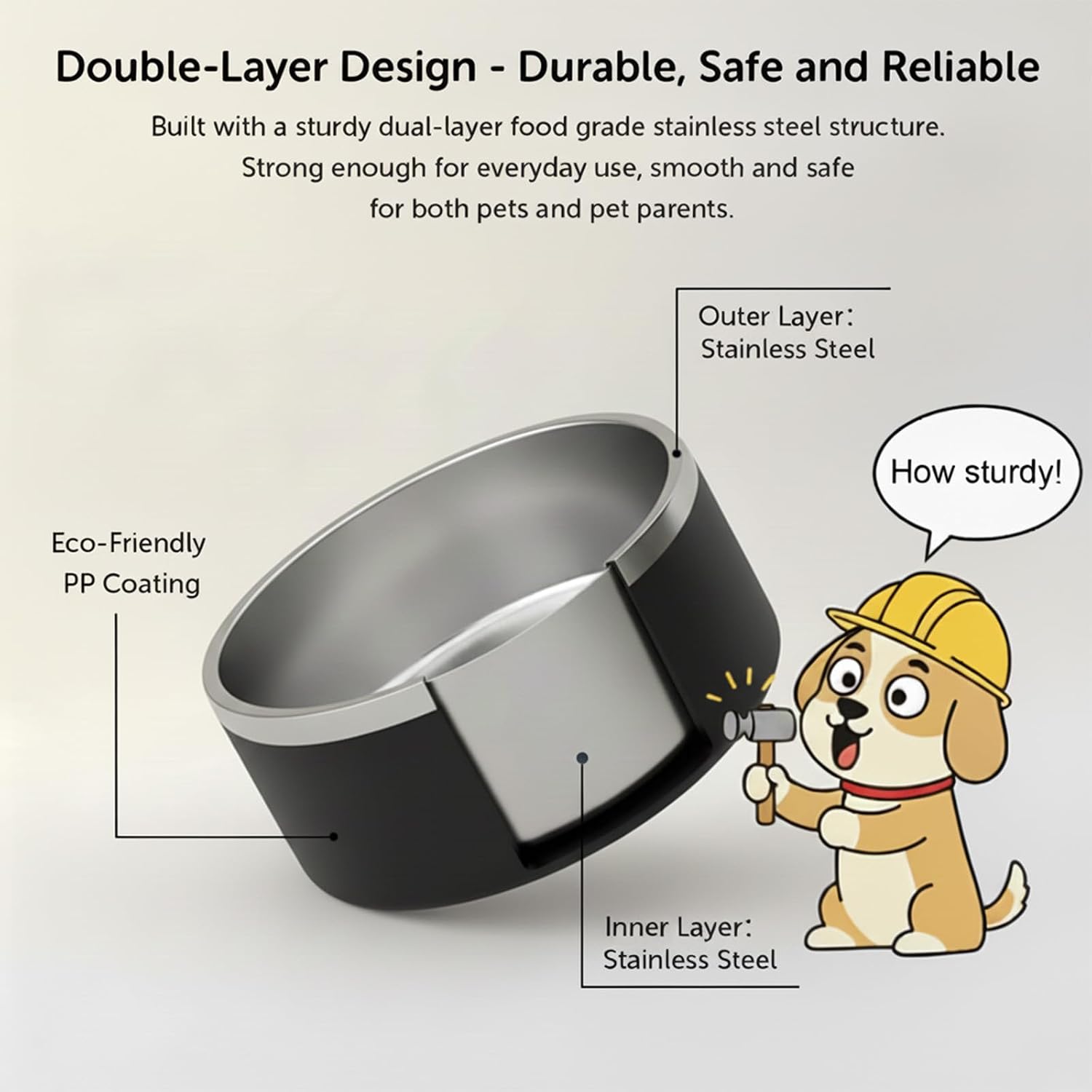 Dog Bowls, Stainless Steel Dog Food and Water Bowl for Small to Large Breed, Anti-Slip, Dishwasher Safer, Rust-Resistant, Easy to Clean, Weighted Durable Metal Bowl (Black, 64 oz)