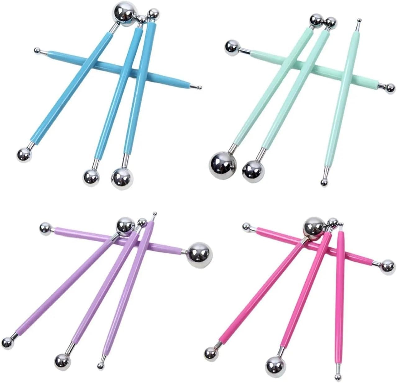 4Pcs Ball Stylus Dotting Tools Sticks Embossing Stylus Sculpture Modeling Tool Double Ended Metal Balls Polymer Clay Tools(Blue)