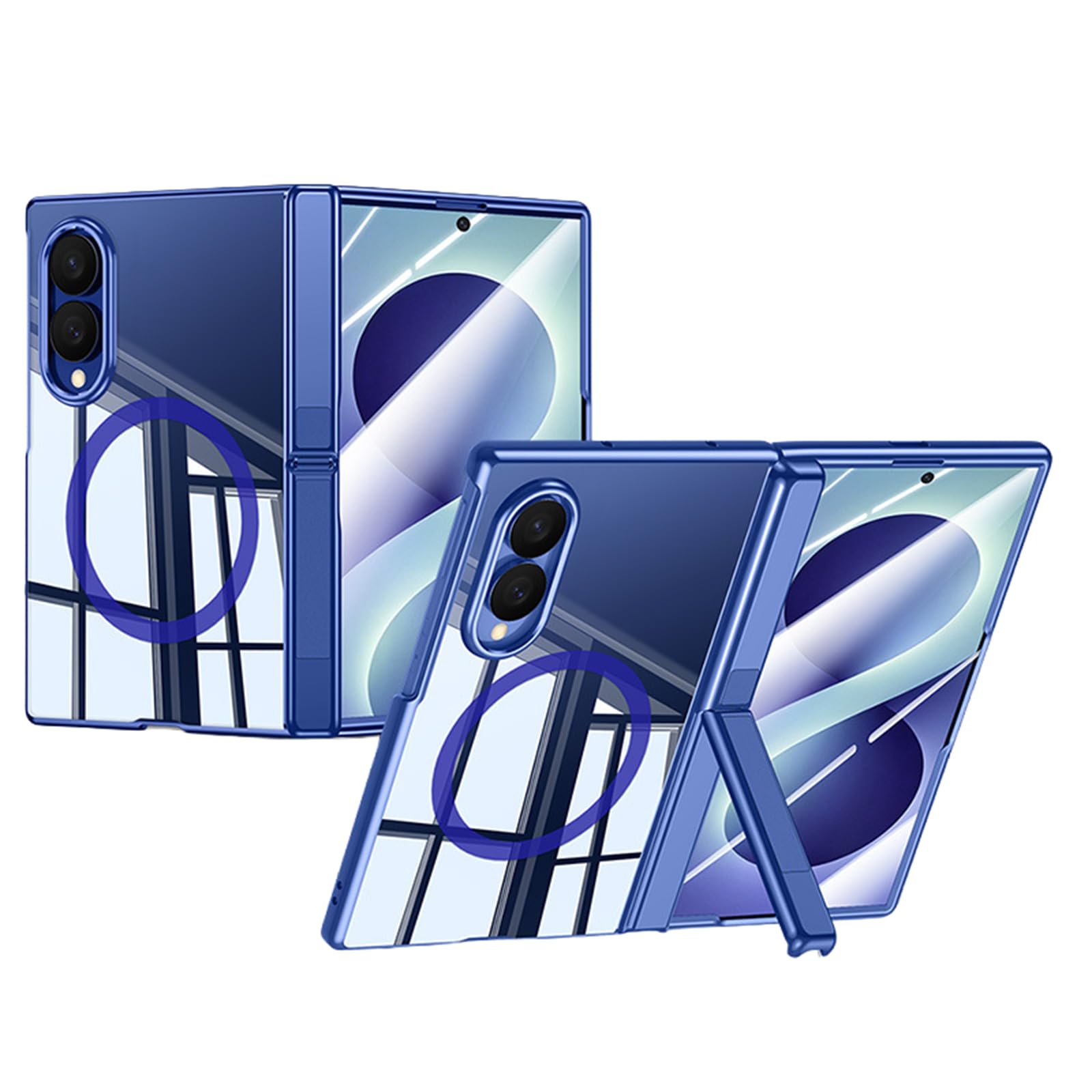 FDUJINH Magnetic Case for Samsung Galaxy Z Fold 8, Full Protection Clear Electroplated Cover Hidden Hinge Stand Holder Shockproof Shell