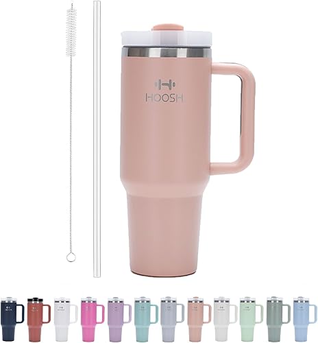 HOOSH Vaso de 40 onzas con asa y pajita, vaso con tapa, termo de acero inoxidable que puede mantener el agua caliente o fría, viene con un popote de disponible en Yaxa Peru