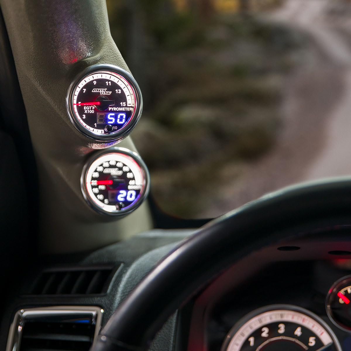 MaxTow Match 1500 F Pyrometer Exhaust Gas Temp Gauge Kit for Dodge Ram 6.7L Cummins 4th Gen Diesel Truck - Includes EGT Probe - Double Vision Display with Analog & Digital Readouts - 2-1/16" 52mm