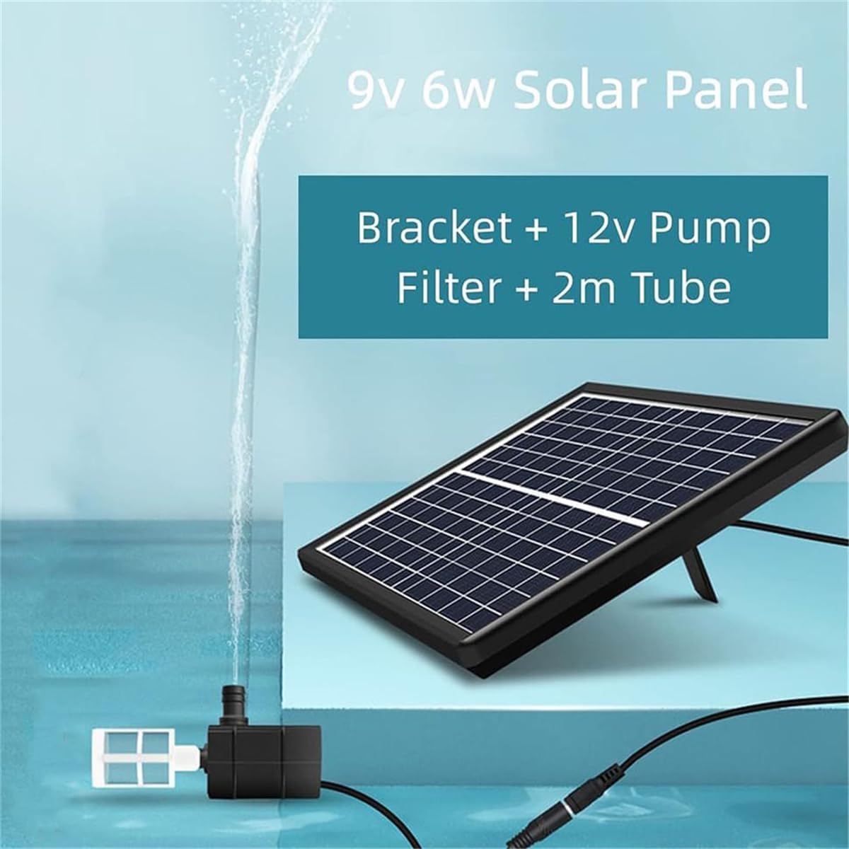 Fuente solar con bomba, fuente de agua independiente para exteriores, panel solar de 6 W, filtro de agua, tubo de agua de 2 m para jardín y patio