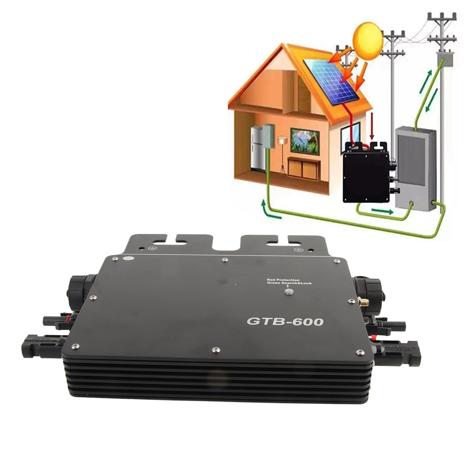 Micro Inverter, Solar Power Grid Tie 600W WIFI Control Alloy GTB 400 Identificazione Automatica AC120 230V Black US Plug Waterproof APP AC230V (Spina UE)