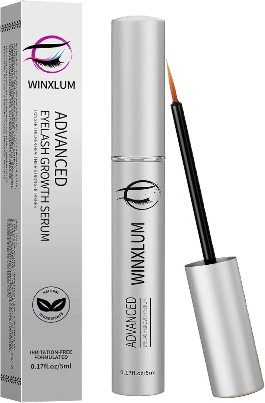 Premium Eyelash Growth Serum, Lash Growth Serum 5ML, Eyebrow Growth Serum with Peptides, Irritation-Free Eyelash Serum to Grow Lashes, Lash Boost for Fuller, Longer, Thicker & Stronger Lashes, Silver