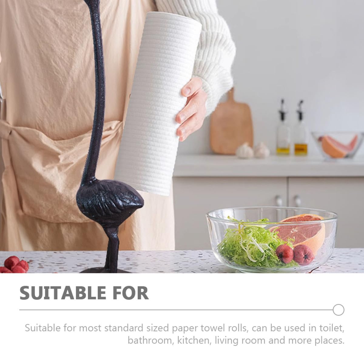 Soporte de Papel de Cocina Metálico con Diseño de Flamenco Vintage Base Estable y Compacto Dispensador de Rollo para Toallas Estándar Baño y Cocina