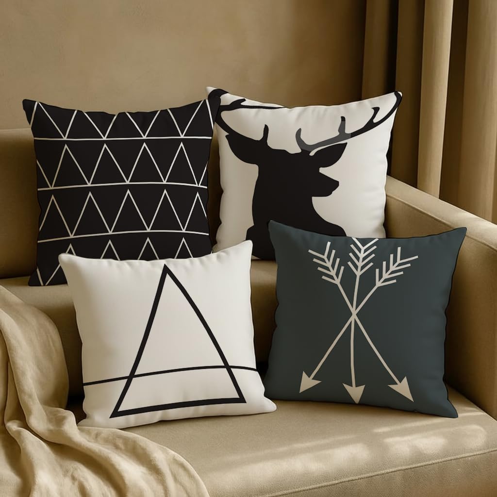STITCHNEST Nordic Monochrome Geometry Printed Cushion Cover Set of 4 | 16x16 Inches Decorative Sofa Cushion Covers | Premium Polycotton Throw Pillow Covers for Living Room Bedroom Home Décor-image-12