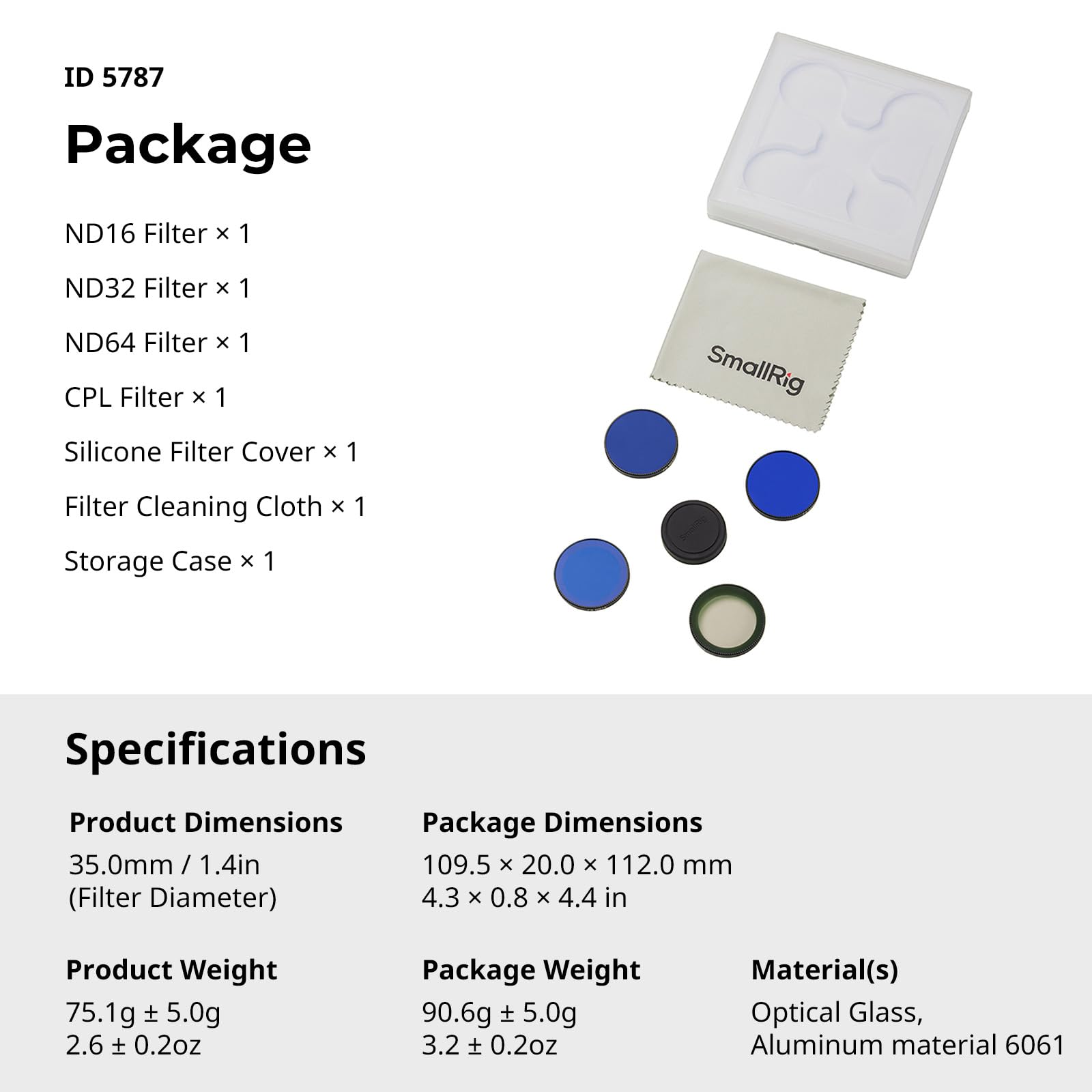 SMALLRIG ND Filterset/CPL für DJI Osmo Nano, inklusive CPL-Polarisationsfilter, ND16-, ND32- und ND64-Filter – 5787