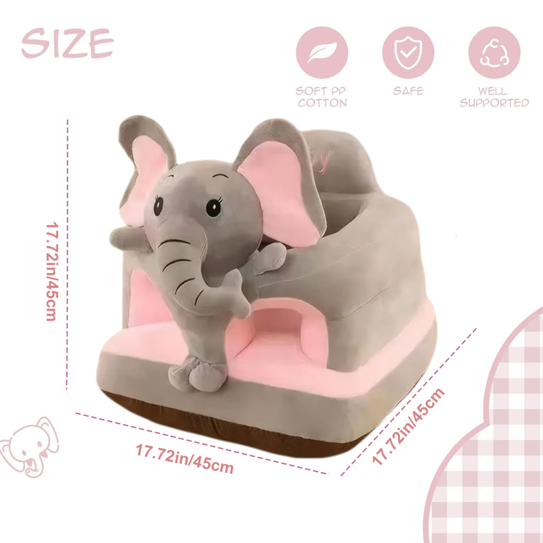 Seggiolone Sit Me Up Simpatico elefante grigio Seggiolone Sit Me Up da pavimento per bambino Seggiolino in peluche di supporto per bambini rimovibile e lavabile per la casa o il viaggio per l'uso quo