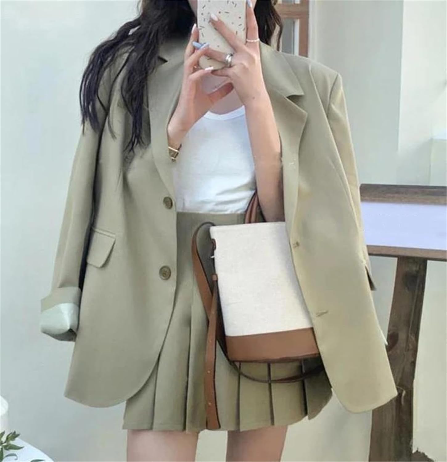 Women’S Spring Fall 2 Pieces Outfits Suits Ladies Preppy Tops Coat Blazer Suit and Pleated Skirt Set Business Suits