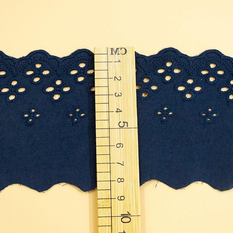 5Yard 8cm Cotton Lace Trim White/Beige Four Eyelet Lace Ribbon Embroidery Hollow Cotton Fabric Lace for Sewing Crafts, Dress,Curtains, Sofas,Dolls/Pets Clothes (Royal Blue)