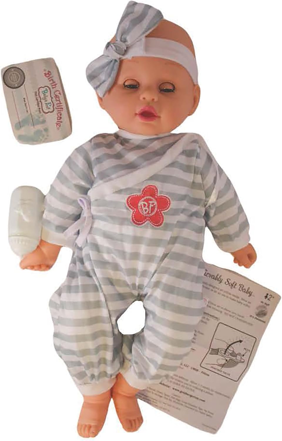 Goldberger Baby's First 19" Unbelievably Soft Baby Doll in Gray Striped PJs. Patented "Air Pillow" Tummy - Super Light and Huggable - For Toddlers 2 Years & Up