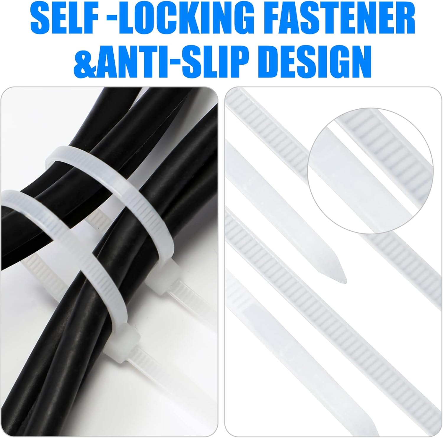 3000 Pieces Cable Zip Ties Bulk Heavy Duty Cable Ties Nylon Tie Wraps Self Locking Wire Ties for Plants Gardening Farming Grid Wall Fence Indoor and Outdoor(White, 12" (50lb))