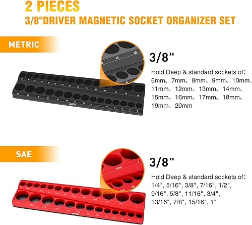 Vista 66 de GOOACC Organizador magnético de enchufes de 1/4 de pulgada, 2 piezas de soporte métrico SAE, bandeja organizadora de enchufes de 1/4 de pulgada