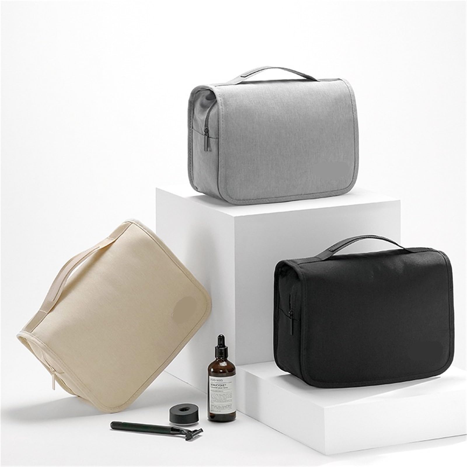 Bolsa de cosméticos con Gancho, Neceser Viaje portátil Gran Capacidad, Impermeable, for Negocios, 1 Uds para Viajar(Beige)