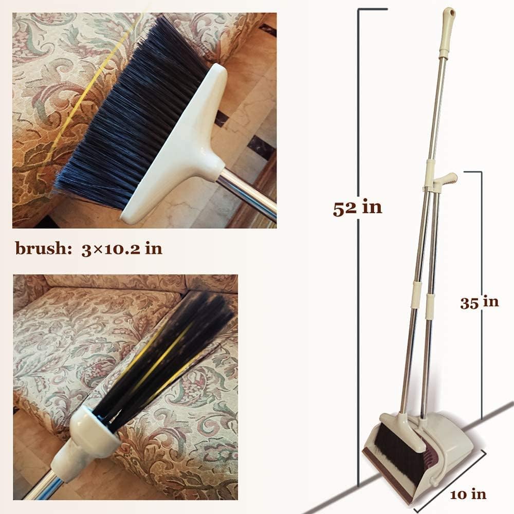 Broom and Dustpan Set Lightweight Upright Lobby Broom and Dust Pan Combo with Long Handle Outdoor Indoor for Home Kitchen Room Office (Brown) 3
