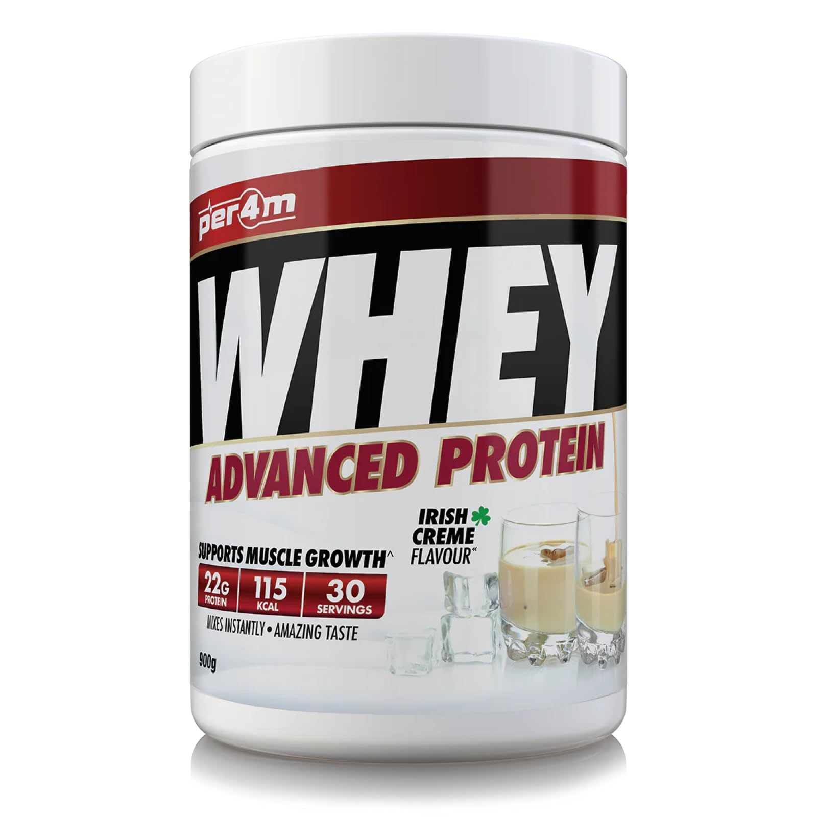 Per4m Protein Whey Powder | 30 Servings of High Protein Shake with Amino Acids | for Optimal Nutrition When Training | Low Sugar Gym Supplements (Irish Creme, 900g)