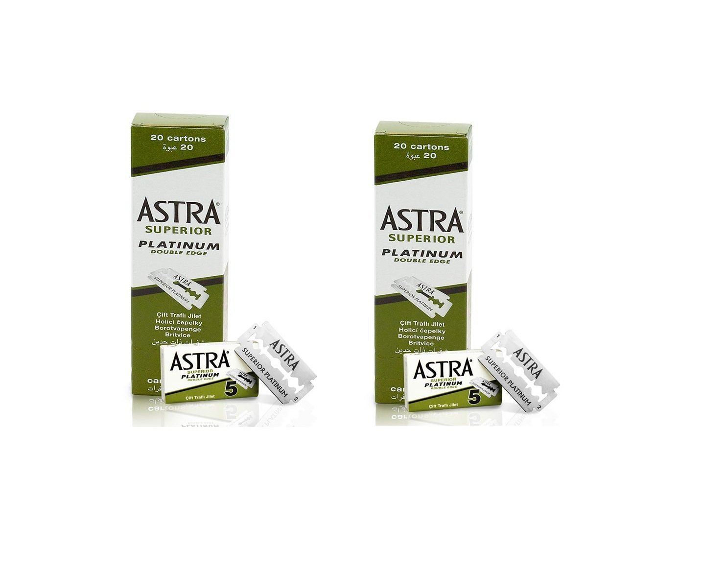 ASTRA Gillette Astra Double Edge Razor Blades - 2 Packs of 100 Blades Each