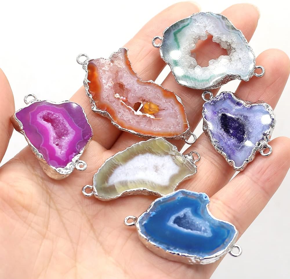 QSLLER 5 Pcs Natural Stone Connectors,Irregular Shape Natural Agate Pendant Charms DIY for Necklace or Jewelry Making - Image 2