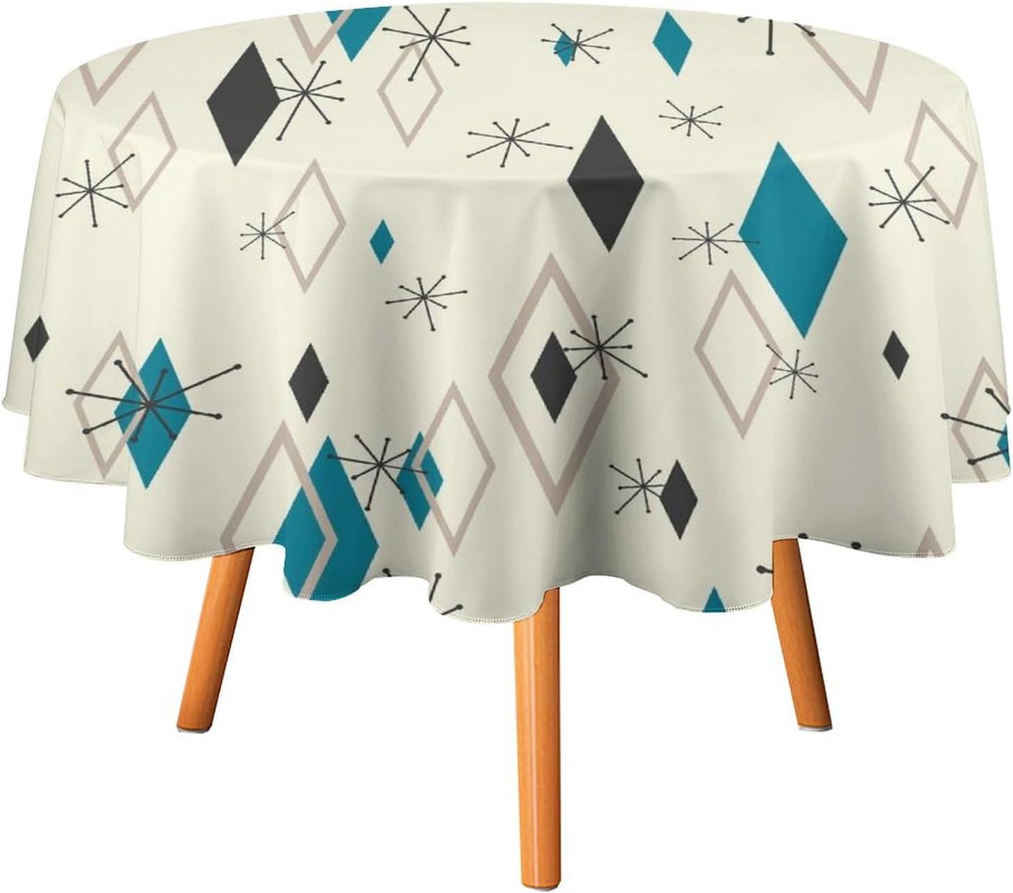 Retro Mid Century Modern Tablecloth,Vintage Geometric Blue Black Minimalist Pattern Bohemian,Round Table Cover for Dining Room Kitchen Decor 60x60in