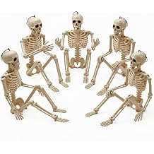 Anditoy 5 Pack 16" Full Body Halloween Skeletons Decorations Movable Joints Posable Hanging Skeleton for Indoor Outdoor Yard Halloween Decor Party Supplies