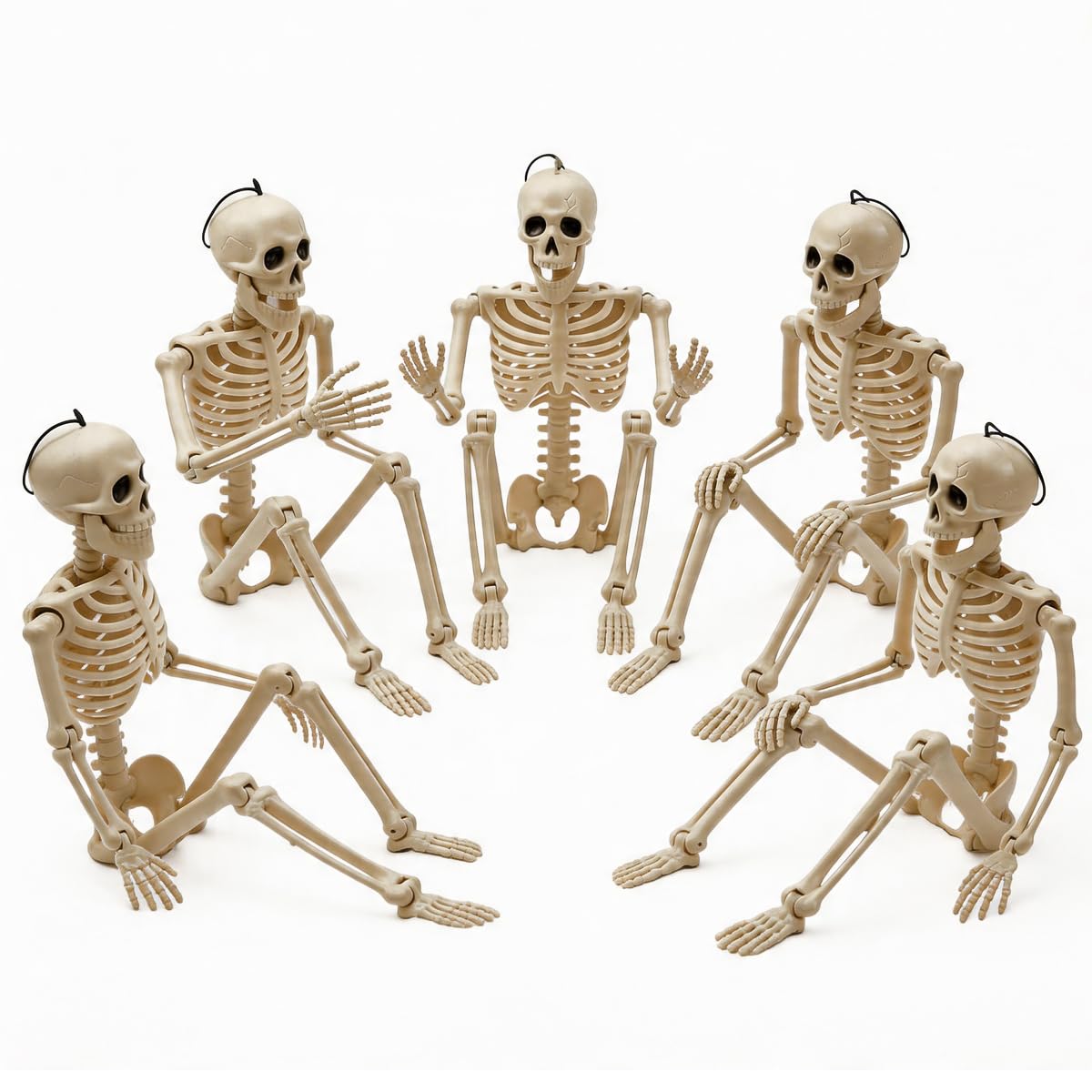 Anditoy 5 Pack 16" Full Body Halloween Skeletons Decorations Movable Joints Posable Hanging Skeleton for Indoor Outdoor 