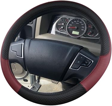 Car Van Semi Truck Trailer Bus Leather Steering Wheel Cover 15" 16" 17" 18" 19" Maximum Grip Burgundy,42cm/16.5in