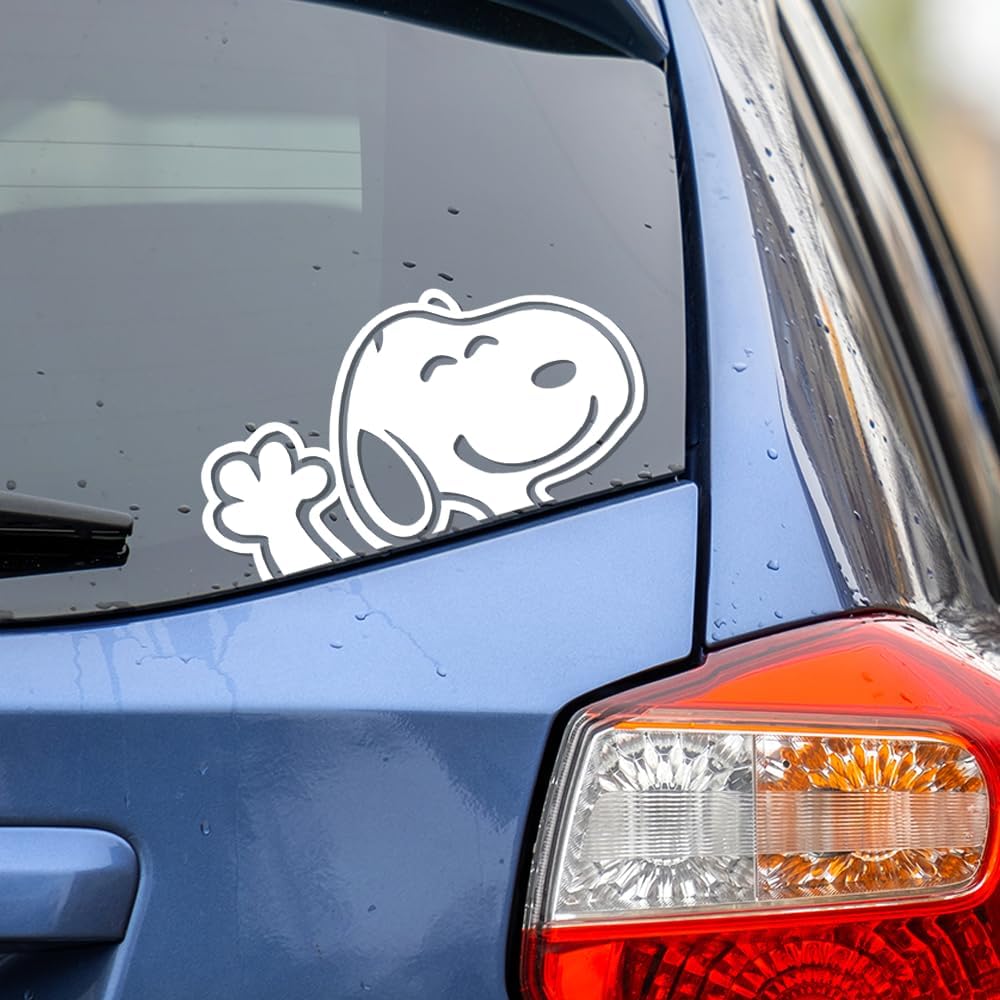 Snoopy Waving Adhesive Vinyl Sticker, Classic Cartoon for Car, Window, Laptop, and Water Bottle, Weatherproof Decal (8" x 4.2")