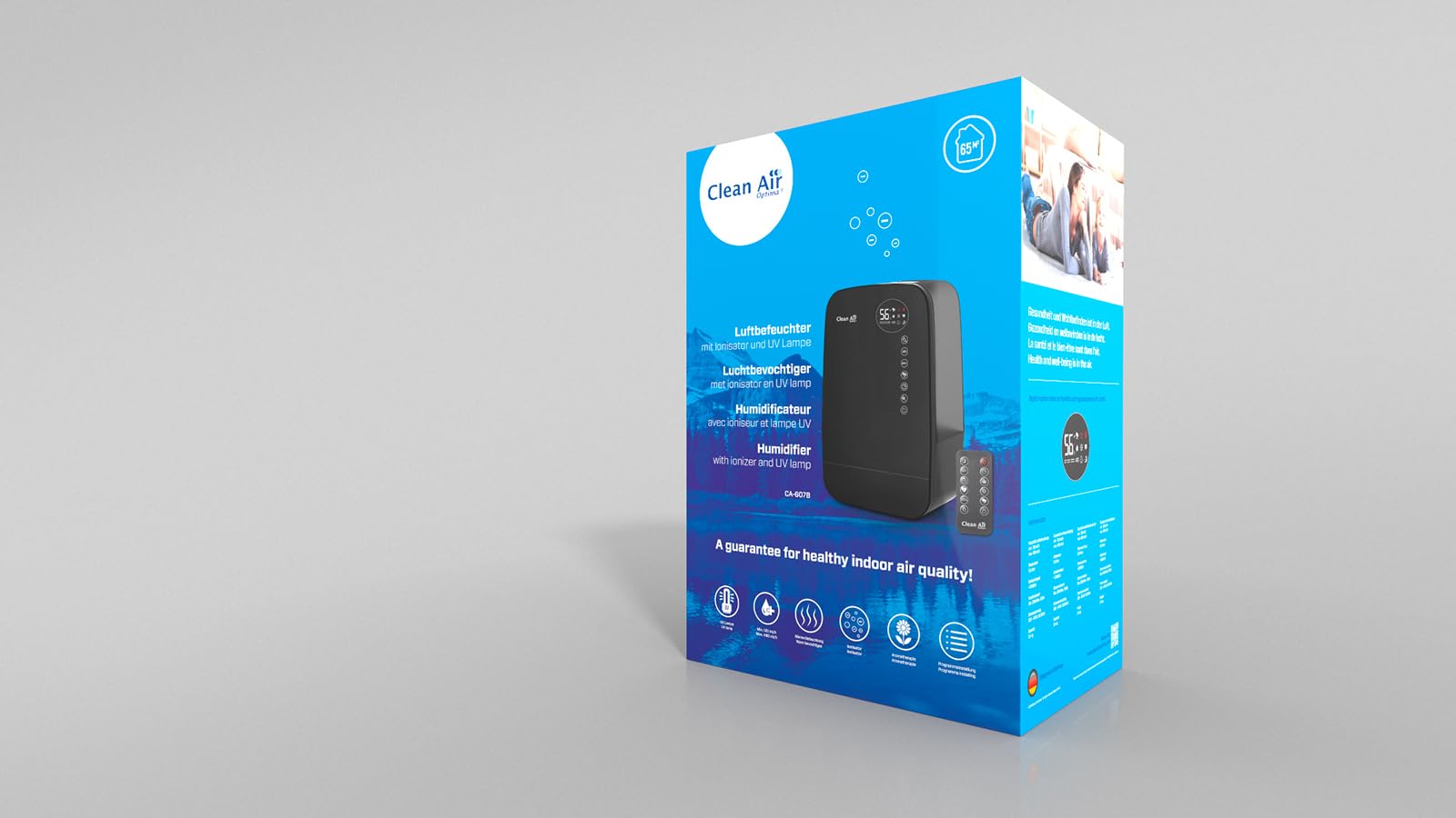 Luftbefeuchter mit Ionisator und Aromatherapie - Clean Air Optima CA-607B Smart - Befeuchtungsleistung max. 480 ml/h - Wassertankinhalt 5,5 Liter - Geeignet für Räume bis 65m²/160 m³ (Black)