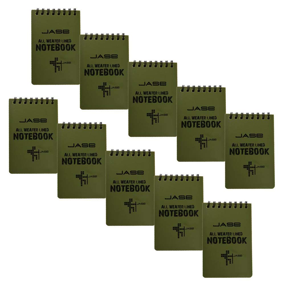 RETON10 Pack Waterproof Notebook, All-Weather Pocket Sized Tactical Notepad, Top Spiral Memo Grid Paper Notepad for Outdoor Activities Recording(Army Green,3.2"x5.5")