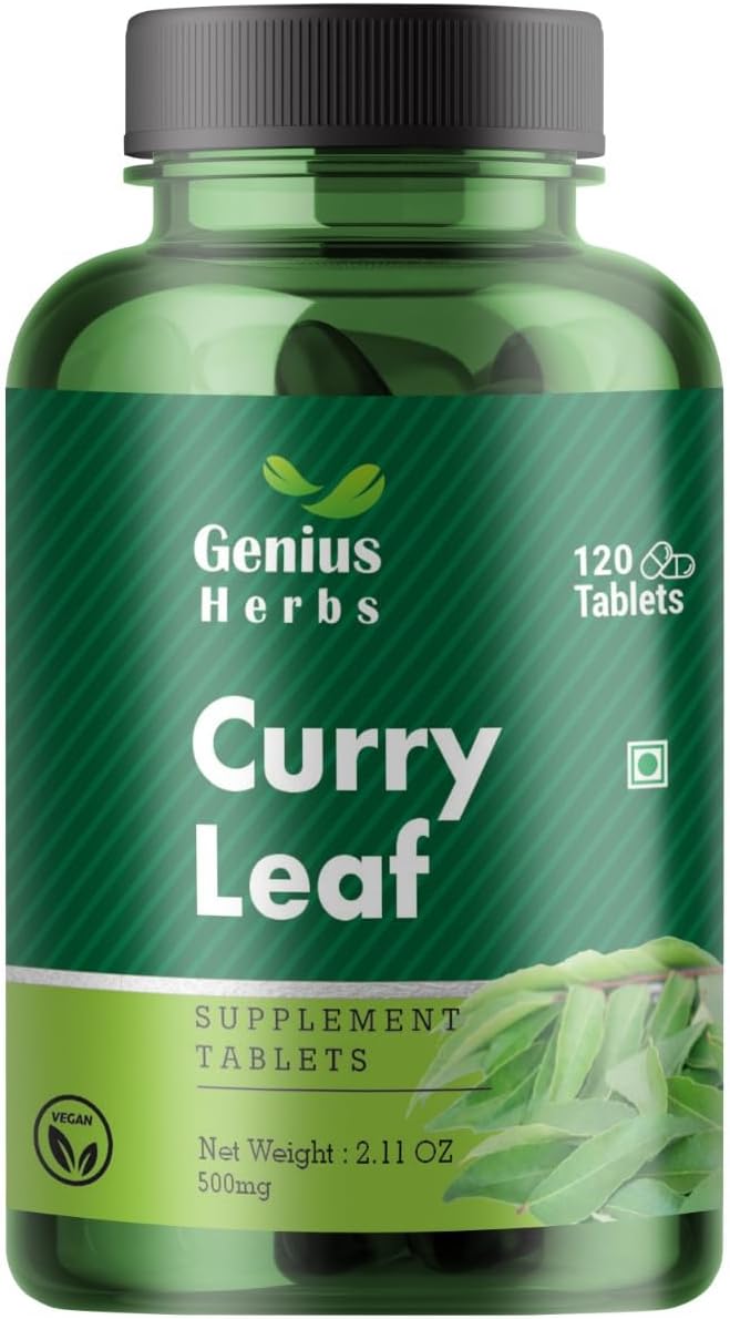 Curry Leaf Tablets 500 mg | Effective for Natural Hair growth | Rich in Iron | 120 No.s Pack of 1