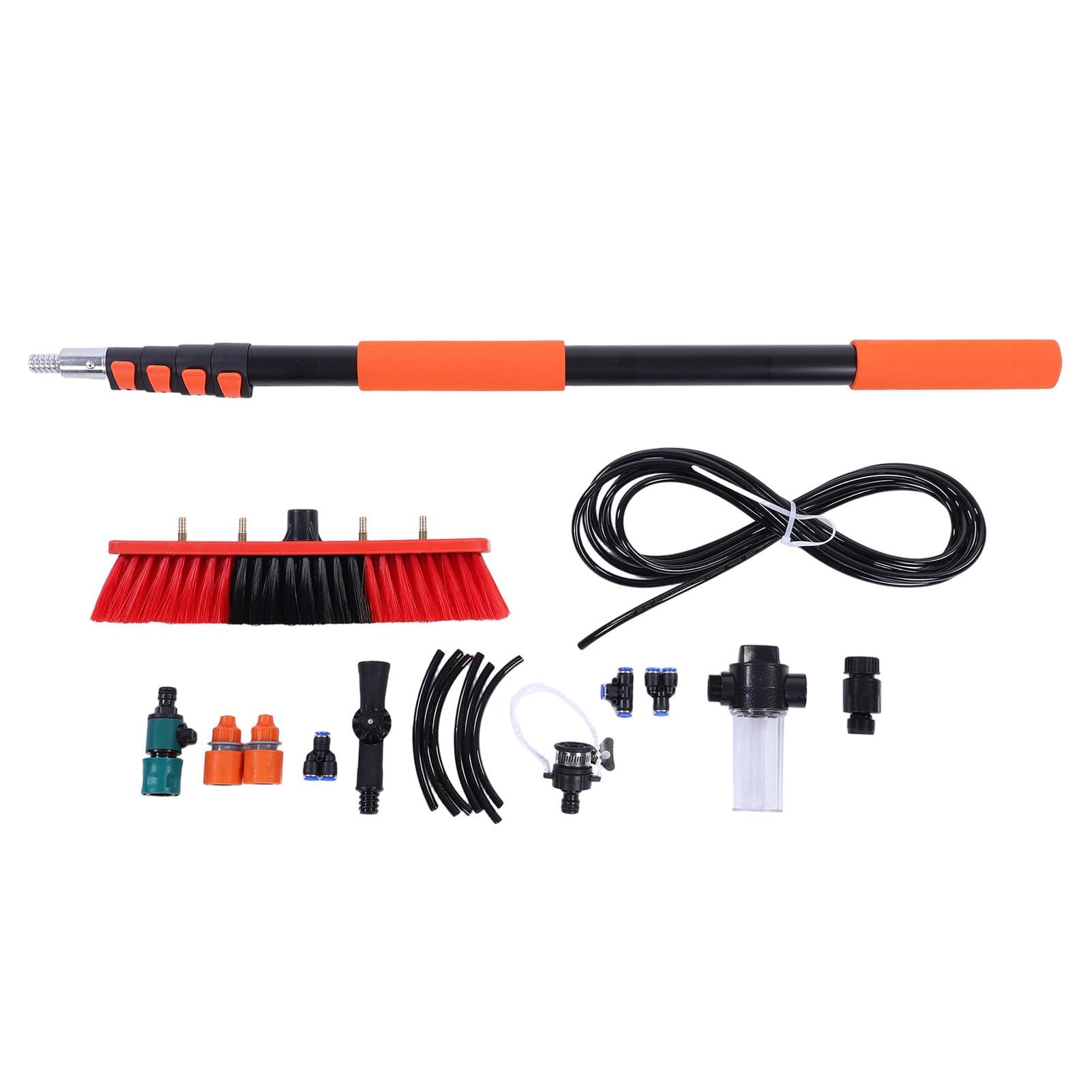 SIXRUN Kit Spazzola per Pannello Solare, ABS PC Alluminio Nylon Detergente per Vetri Alimentato Ad Acqua con Asta Telescopica da 12 Piedi, Spazzola da 35 Cm per la Pulizia del Ponte della Barca della