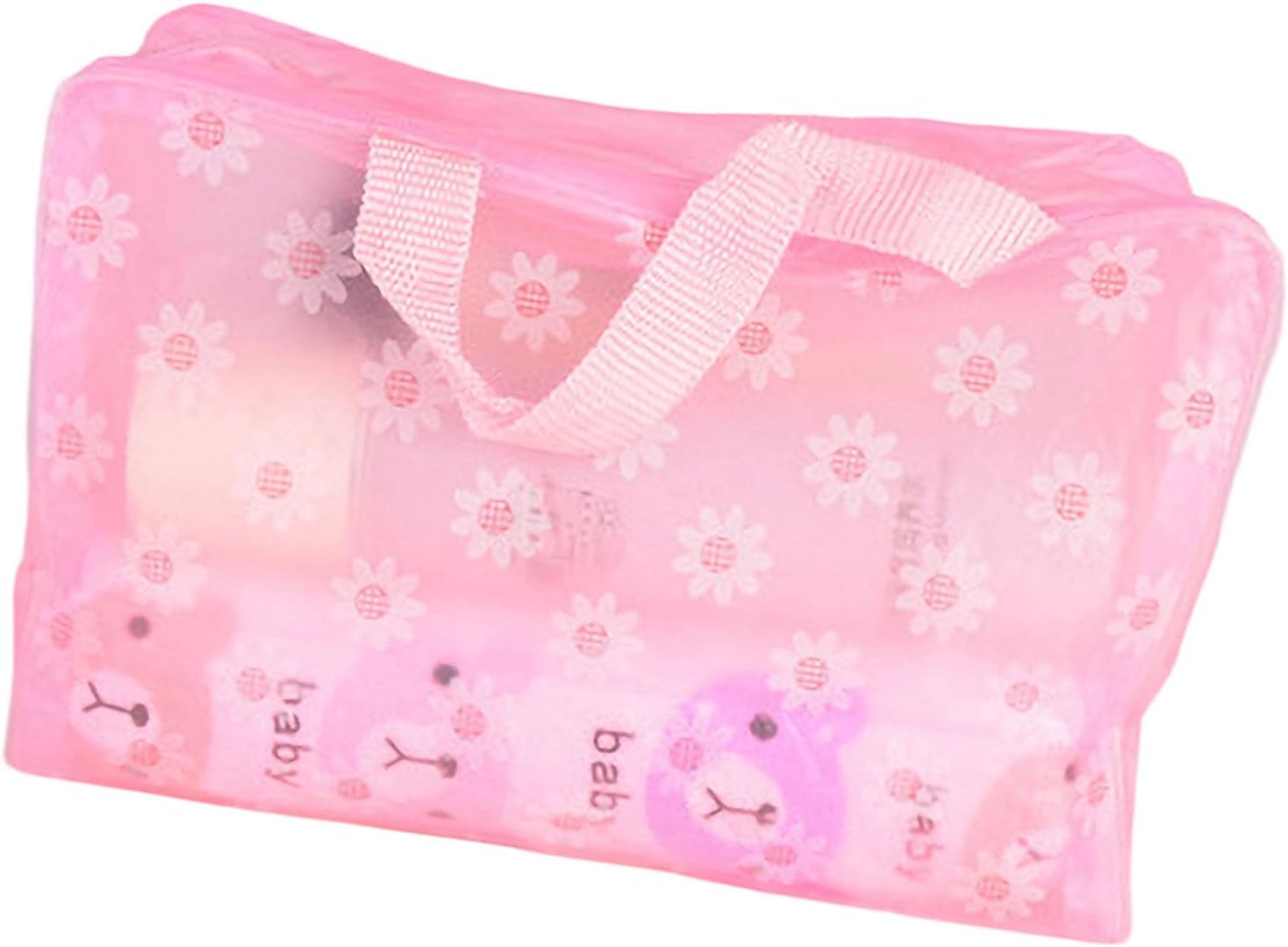 Dpofirs PVC Transparent Toiletry Bag | Large Capacity Zippered Cosmetic Pouch with Handle for Travel Bath Supplies and Makeup (Pink)