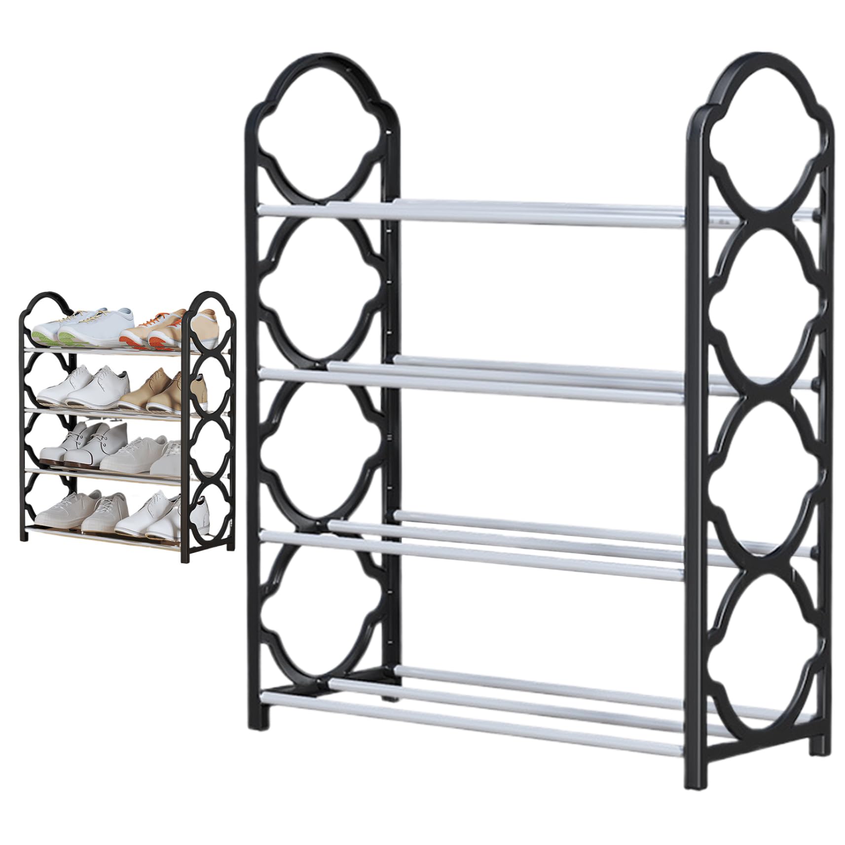 Étagère à chaussures 4 niveaux noire et meuble de rangement détachable pour couloir
