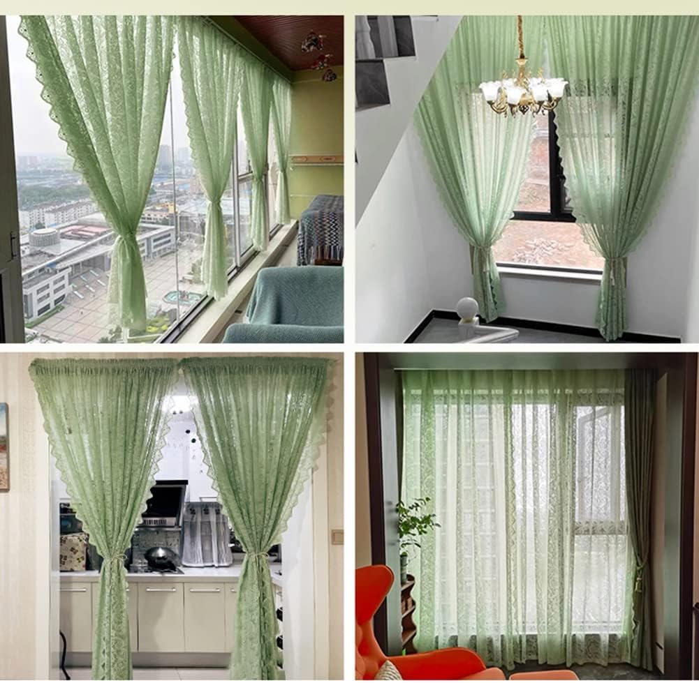 Green Lace Curtain,Vintage Floral Lace Curtain Panel for Living Room/Girls Kids Bedroom/Beach Room Decor,Sheer Tulle Voile Curtain (Size : WxH 280x230cm)
