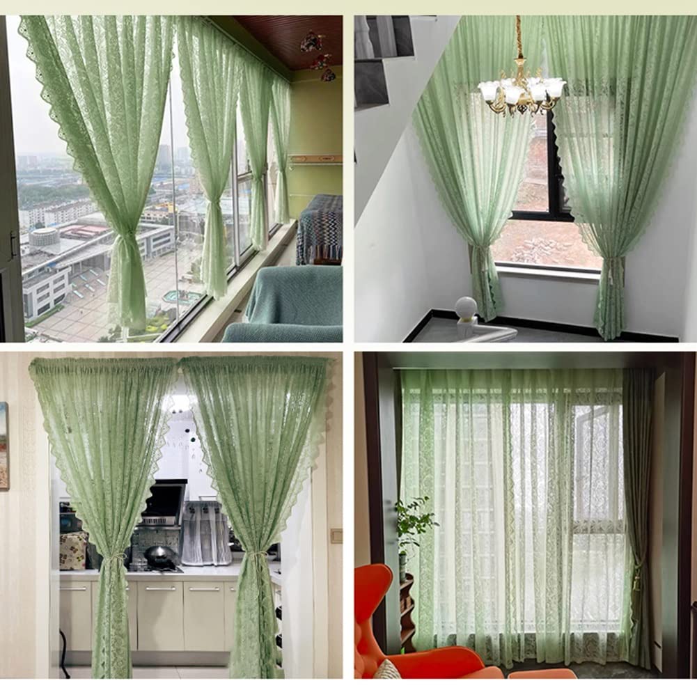 Panneau de rideau en dentelle verte, voilage transparent pour salon/chambre à coucher, chambre de fille, décoration de chambre de plage (taille : W) Traitement de fenêtre élégant pour la maison