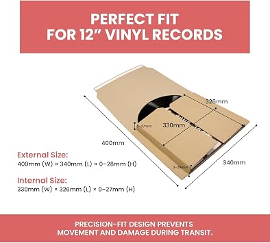12 Inch Vinyl Record Mailers Postage Packaging LP Cardboard Secure 12 Mailer – Strong & Protective Shipping Boxes (20)