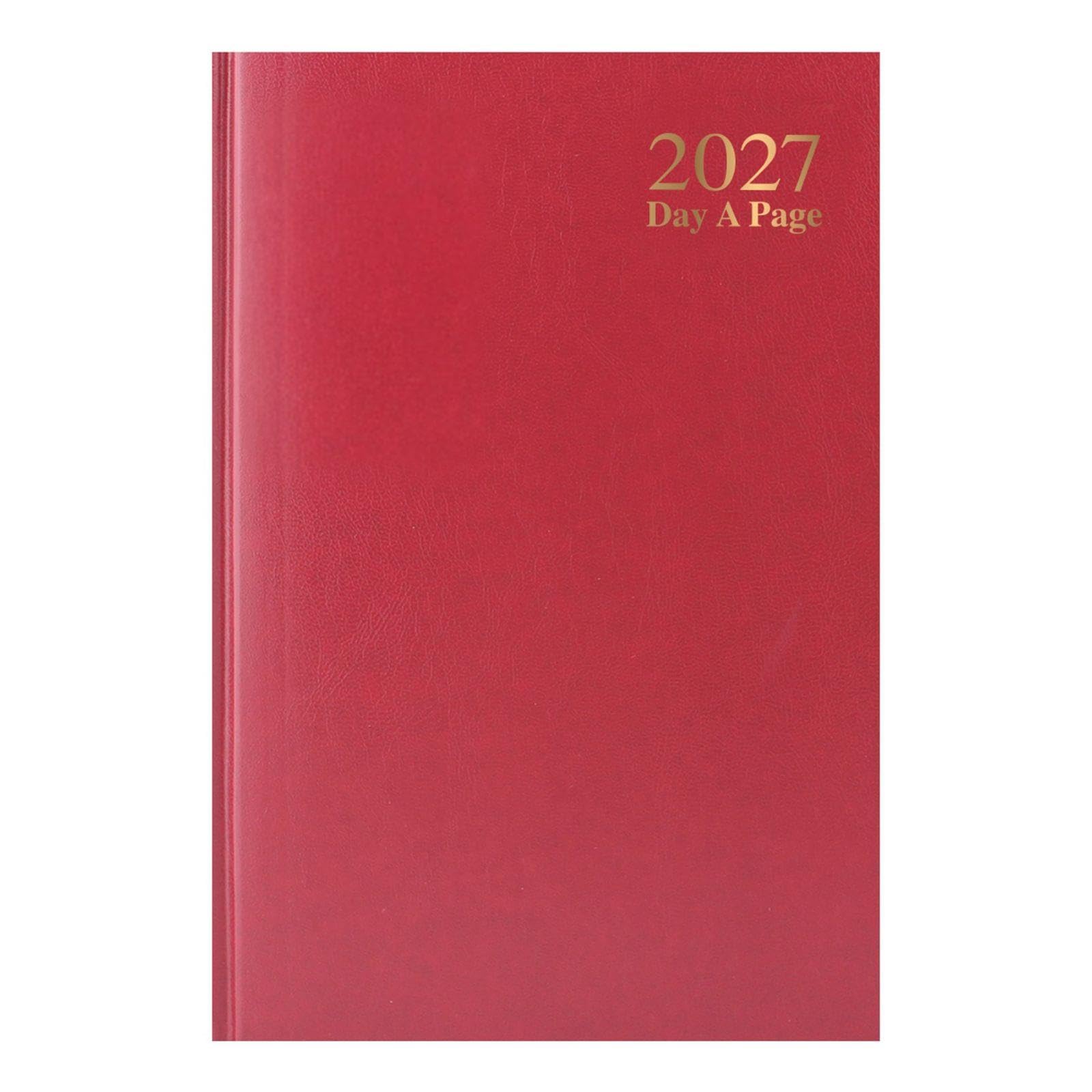 2027 Diary A4 Full Day Per Page - Red Hardback Appointment Daily Planner