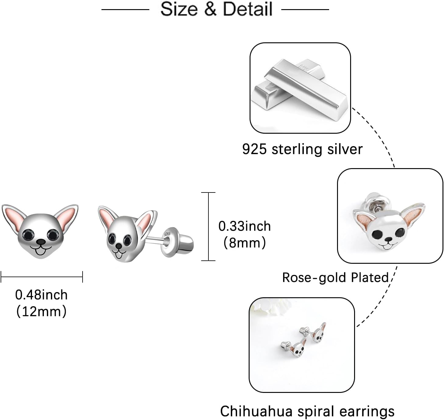 Chihuahua Screw Back Earrings for Animals Lovers - Silver Chihuahua Studs for Women Dog Lovers Earring Chihuahua Jewelry Gifts Cute Animal Puppy Earrings for Daughter - Image 5