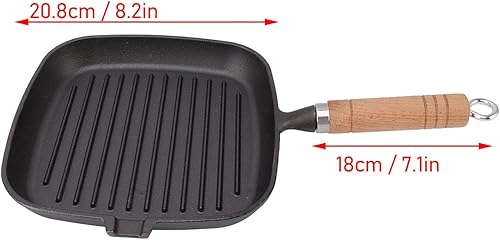 Miniatura 2 de Olla de hierro fundido con mango de madera Sartén a rayas con costillas Fondo plano Cuadrado Hogar Sin Recubrimiento Antiadherente Saludable Para