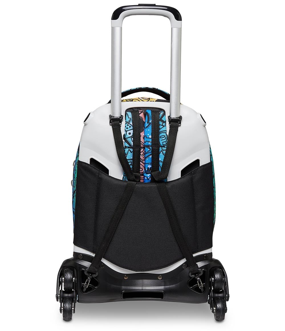 Trolley Scuola Seven JACK 3 RUOTE DETACH -FLUO STAMP, Multicolore -Zaino Uso 3in1 -Tasca frontale -CrossOver System -Tasca Porta Borraccia -Maxi ruote, Zaino Scuola, Trolley Viaggio Bambino